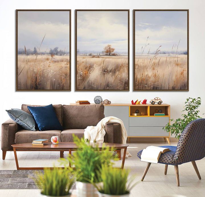 58162-MGV-CV-36X24-Golden Fields Wall Art Print Canvas – Serene Landscape of Nature’s Tranquility in Minimalist for Farmhouse Decor
