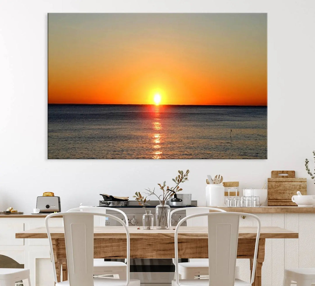Golden Horizon Sunset Over Ocean Wall Art Canvas Print – Tropical Beach Canvas Wall Art – Giclee Print for Coastal Theme Decor Print