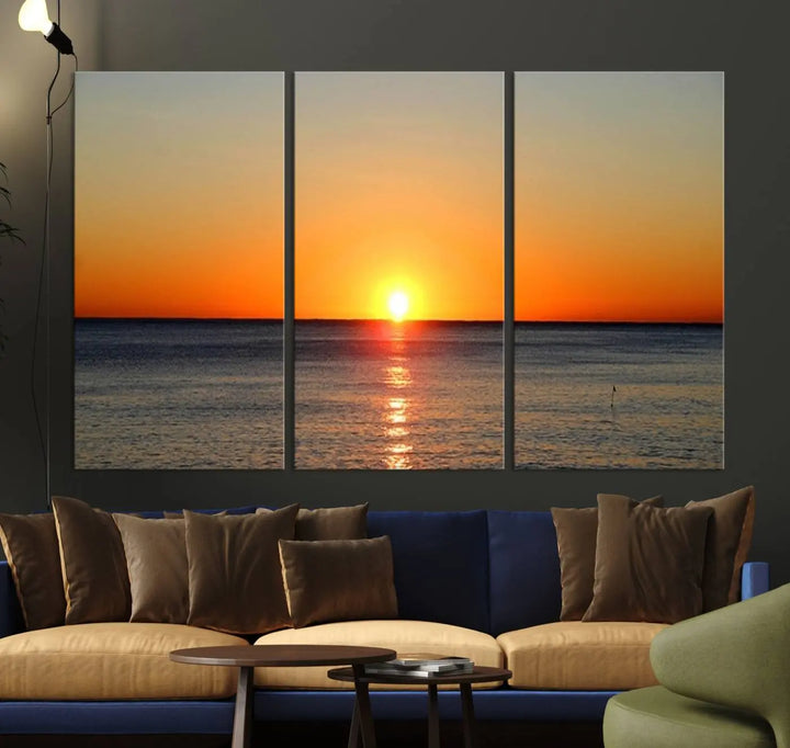 Golden Horizon Sunset Over Ocean Wall Art Canvas Print – Tropical Beach Canvas Wall Art – Giclee Print for Coastal Theme Decor Print