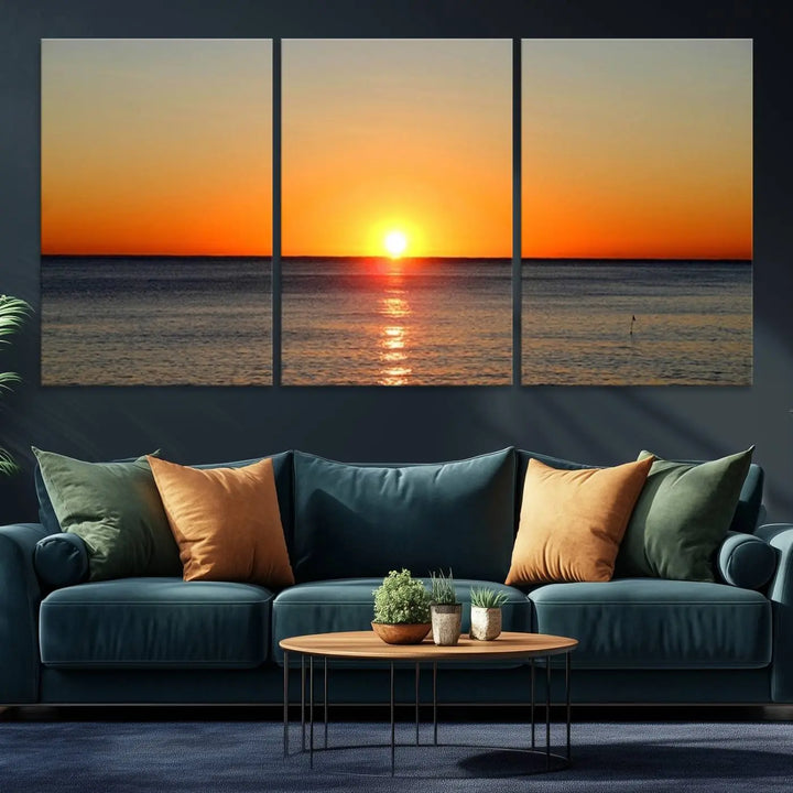 Golden Horizon Sunset Over Ocean Wall Art Canvas Print – Tropical Beach Canvas Wall Art – Giclee Print for Coastal Theme Decor Print