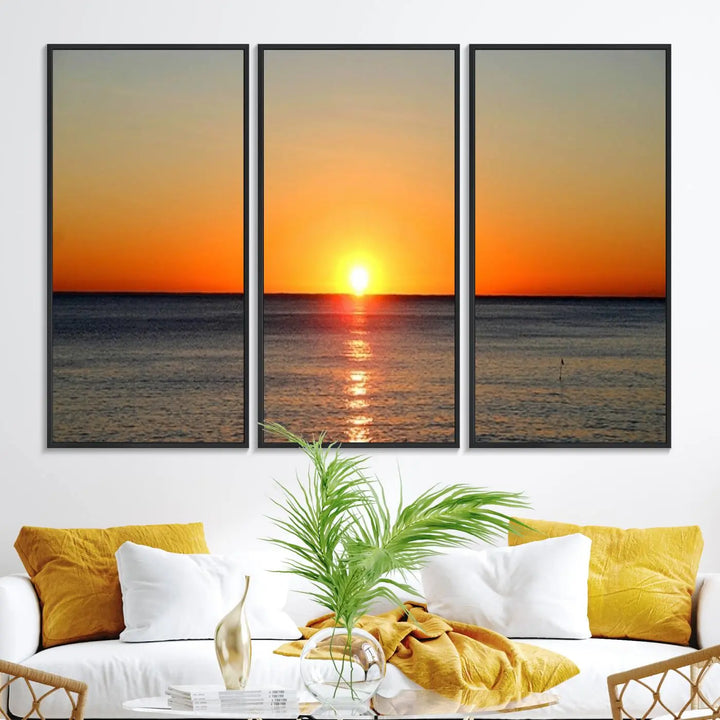 The kitchen features the Golden Horizon Ocean Wall Art, enhancing its coastal theme.