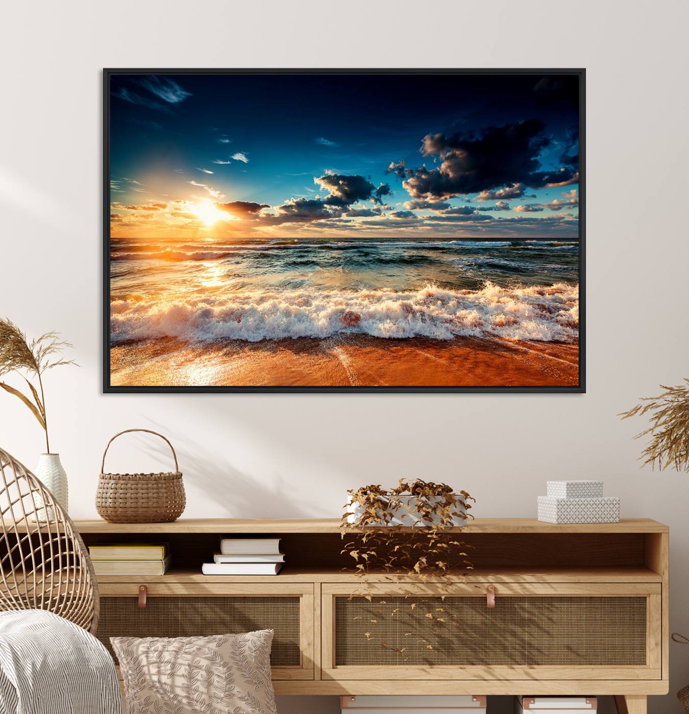 Ocean Waves Wall Art | Golden Hour Sunset Canvas Print