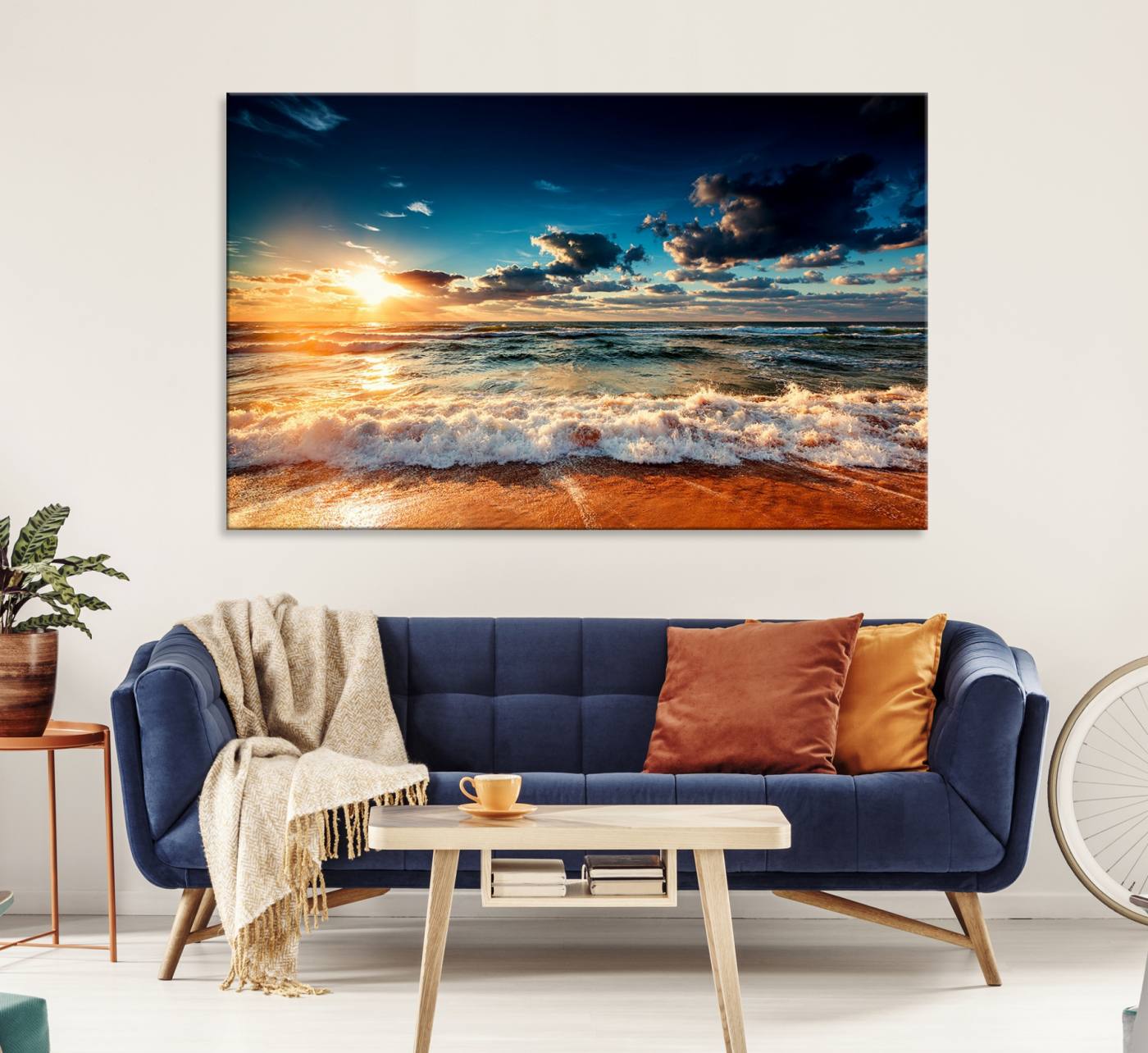 Ocean Waves Wall Art | Golden Hour Sunset Canvas Print