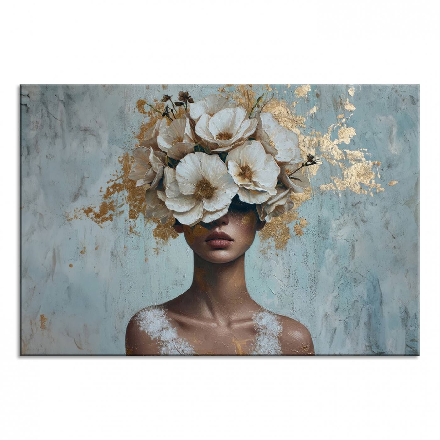 38084-MGV-CV-36X24-Golden Petal Wall Art - Petal Silhouette Woman Wall Art Canvas Print | Large 3-Panel Canvas with Textured Gold Floral Design | Modern Glam