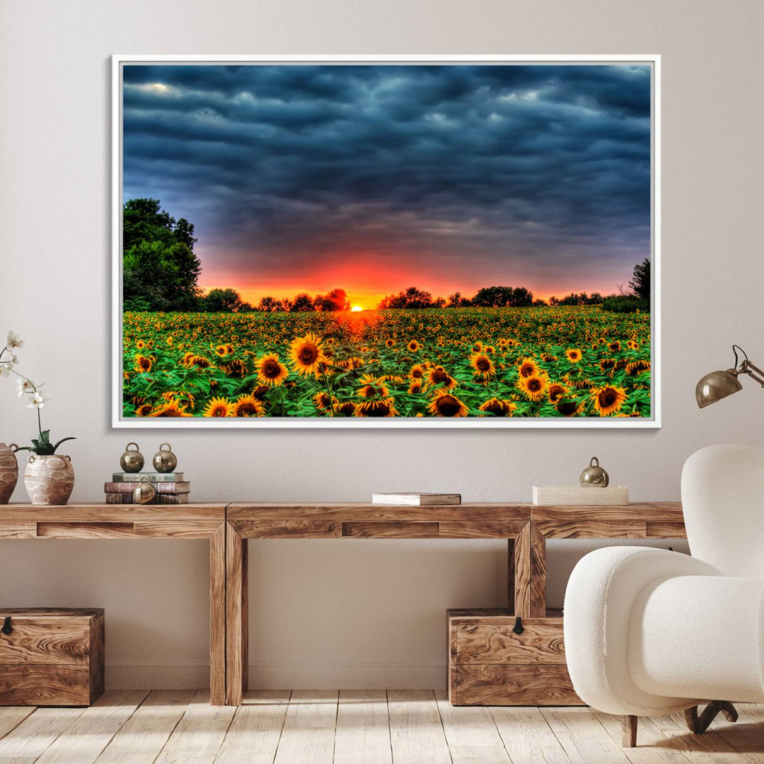 45045-MGV-FC-36X24_White-Golden Sunflower Field at Sunset – Breathtaking Sky and Vibrant Flowers, Ready to Hang Wall Art Canvas Print
