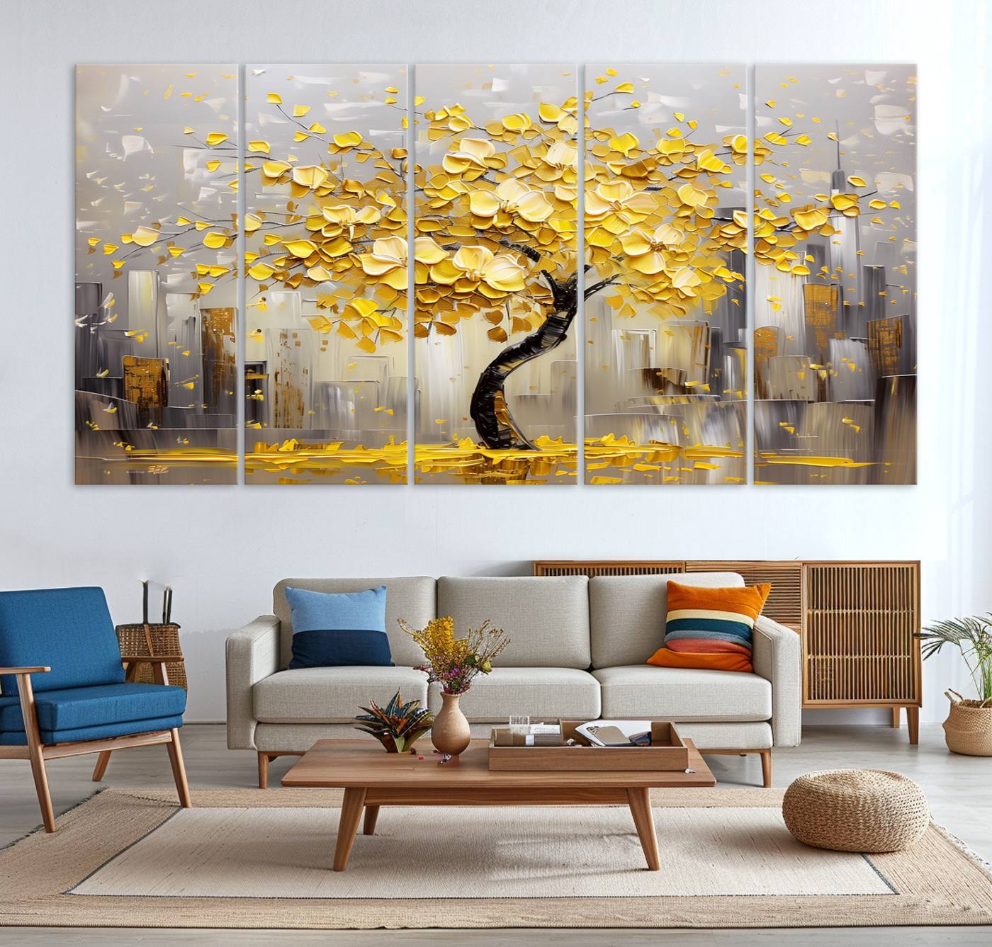 45538-MGV-CV-36X24-Golden Tree Canvas Print | Abstract Wall Art for Modern Homes | Ready to Hang Framed Artwork