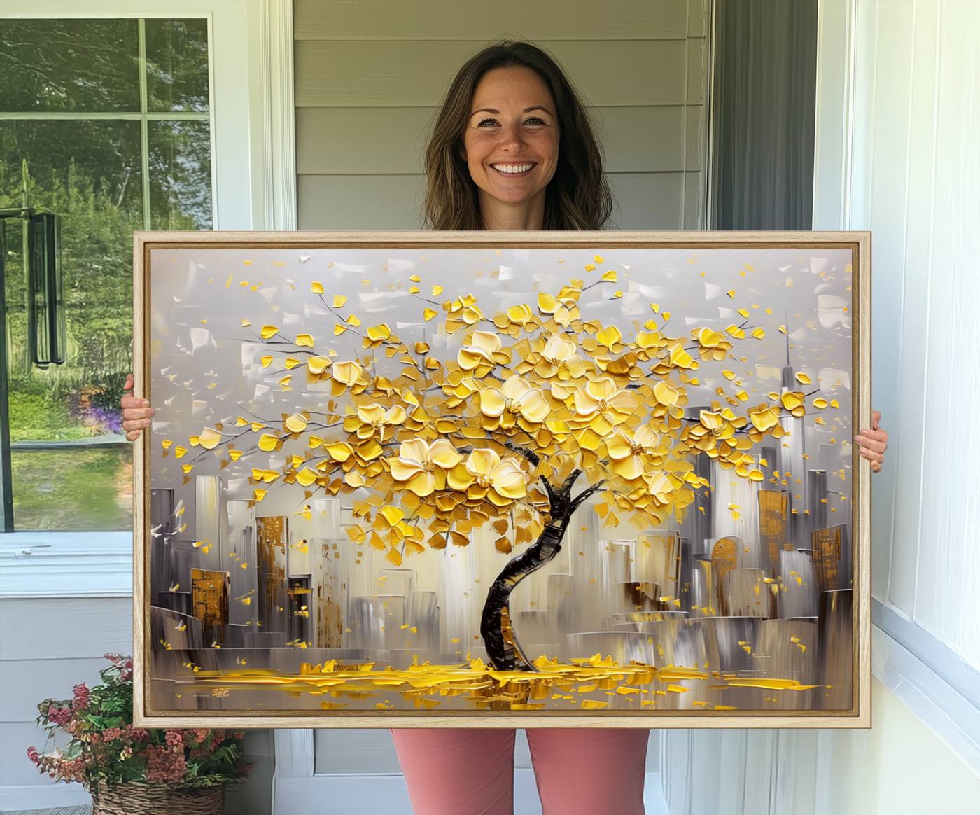 45538-MGV-CV-36X24-Golden Tree Canvas Print | Abstract Wall Art for Modern Homes | Ready to Hang Framed Artwork