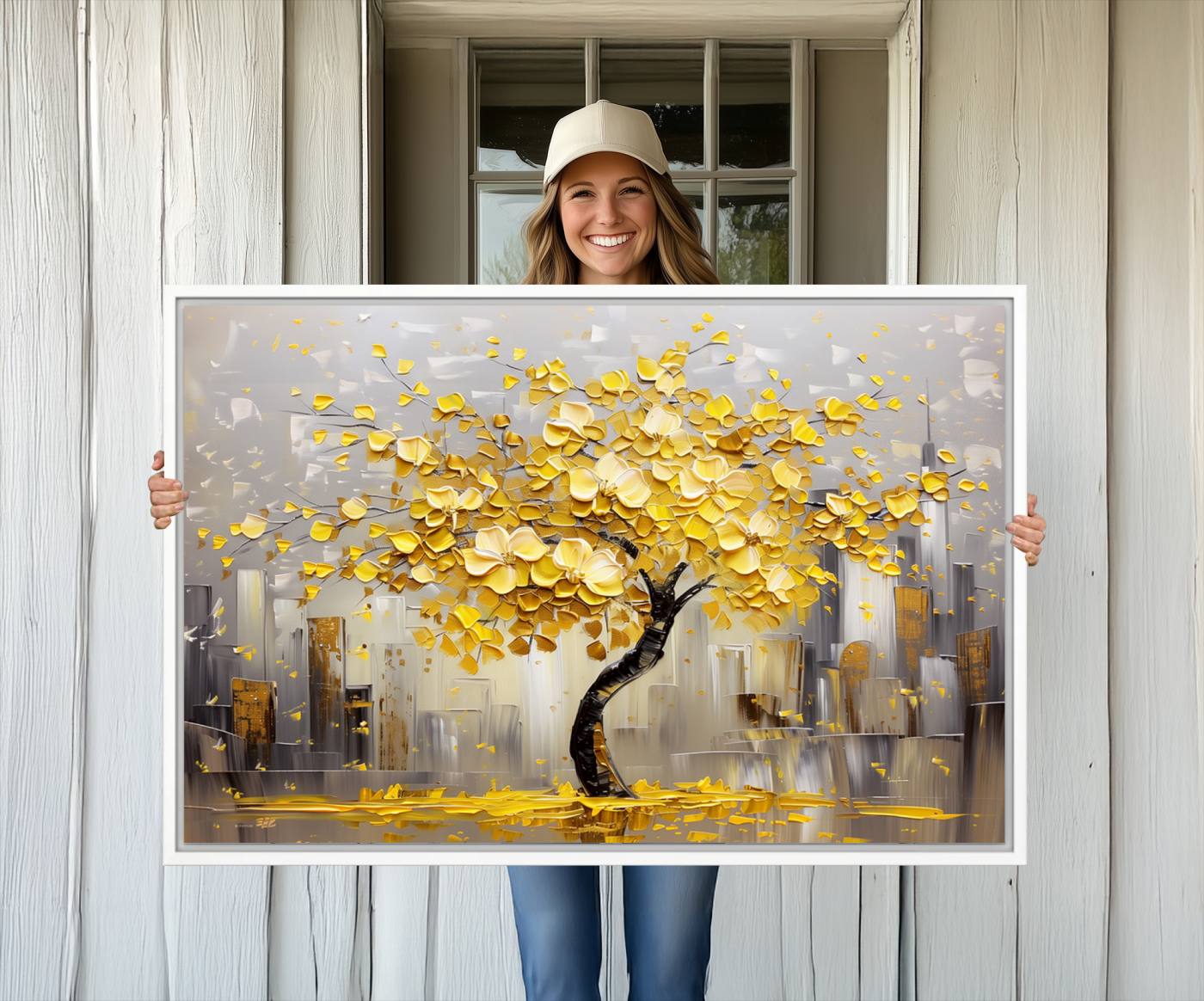 45538-MGV-CV-36X24-Golden Tree Canvas Print | Abstract Wall Art for Modern Homes | Ready to Hang Framed Artwork