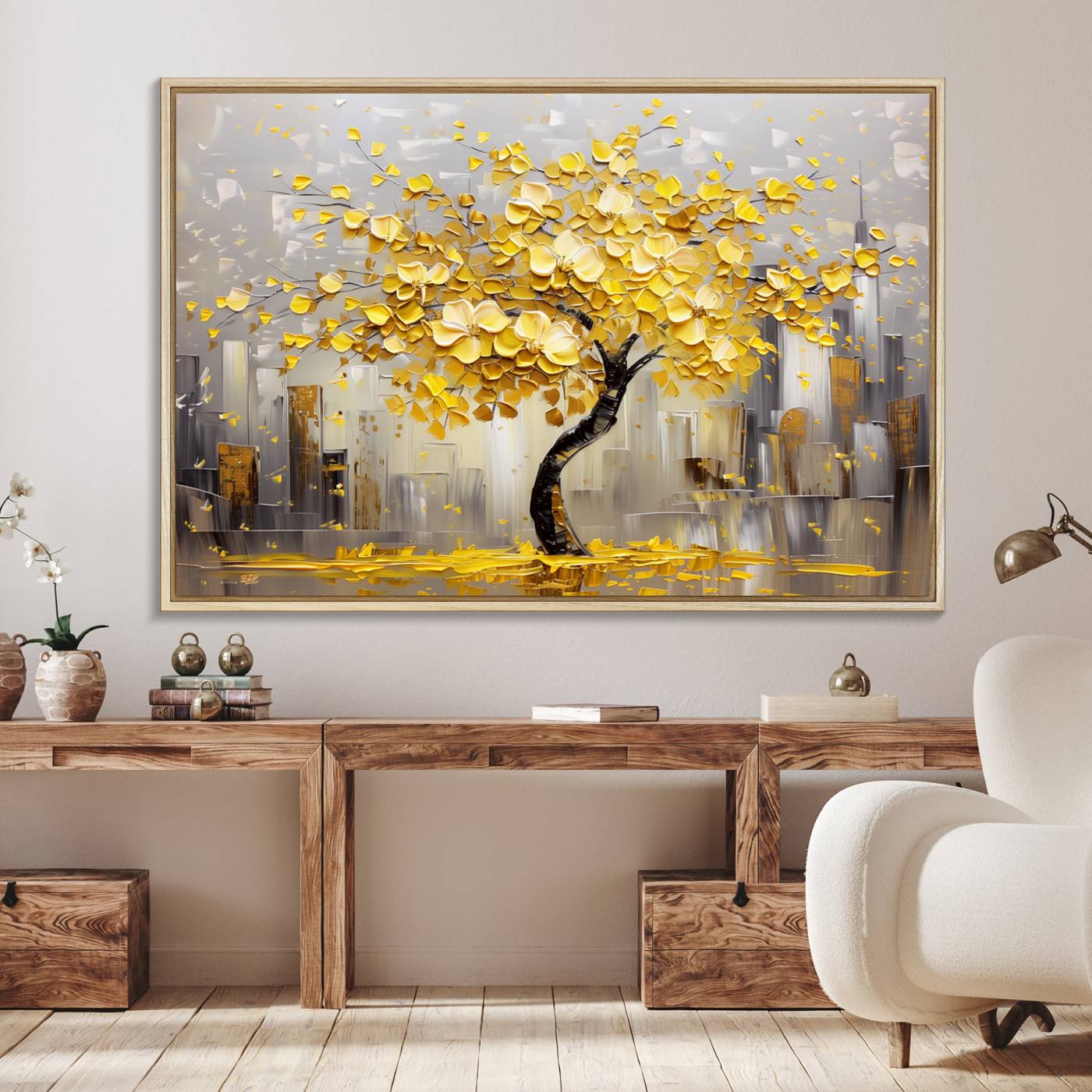 45538-MGV-FC-36X24_Natural-Golden Tree Canvas Print | Abstract Wall Art for Modern Homes | Ready to Hang Framed Artwork
