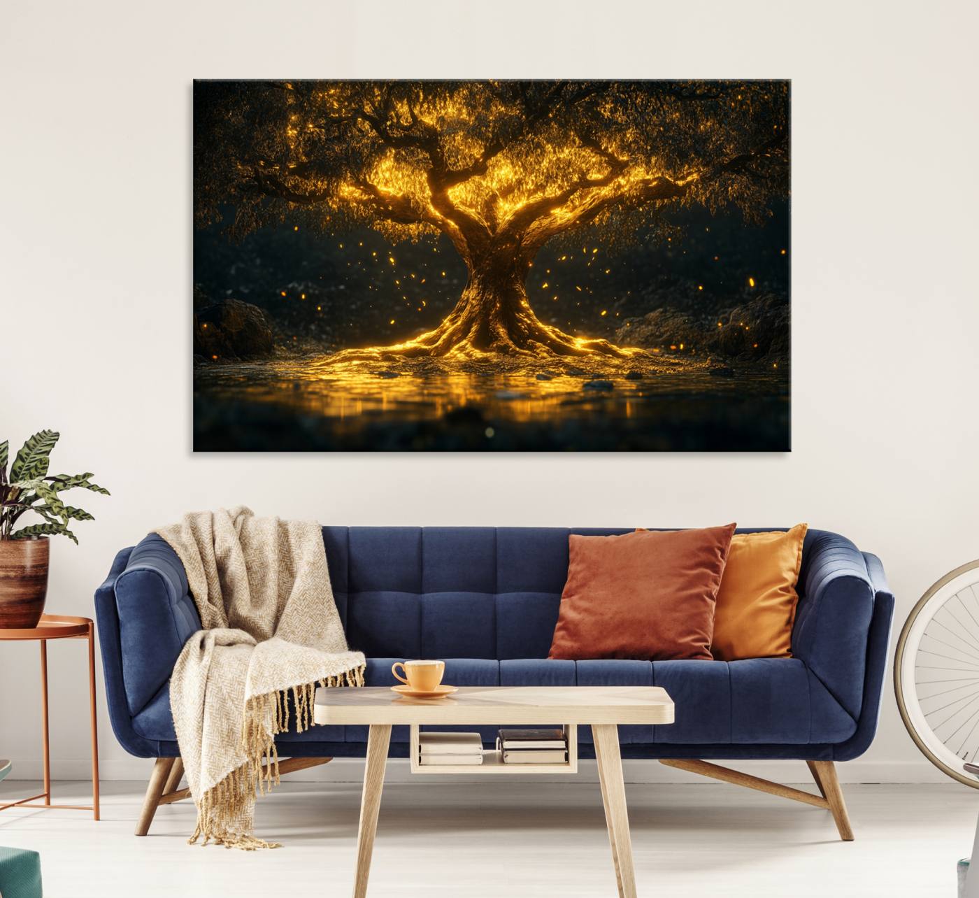 59580-MGV-CV-36X24-Golden Tree of Life Canvas Wall Art Print - Majestic Glowing Tree Wall Art Print