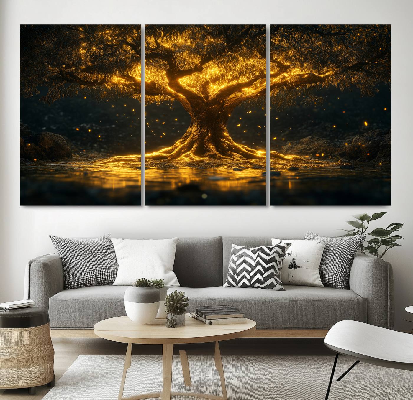 59580-MGV-CV-36X24-Golden Tree of Life Canvas Wall Art Print - Majestic Glowing Tree Wall Art Print