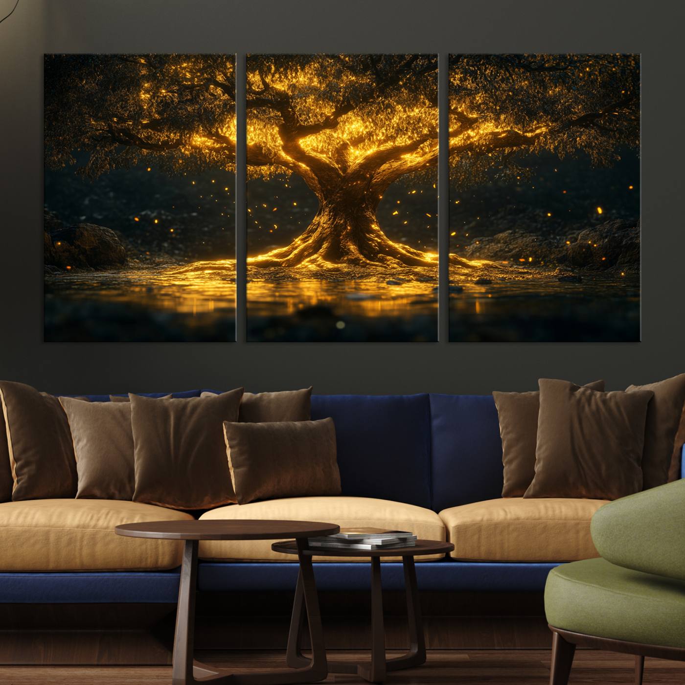 59580-MGV-CV-36X24-Golden Tree of Life Canvas Wall Art Print - Majestic Glowing Tree Wall Art Print