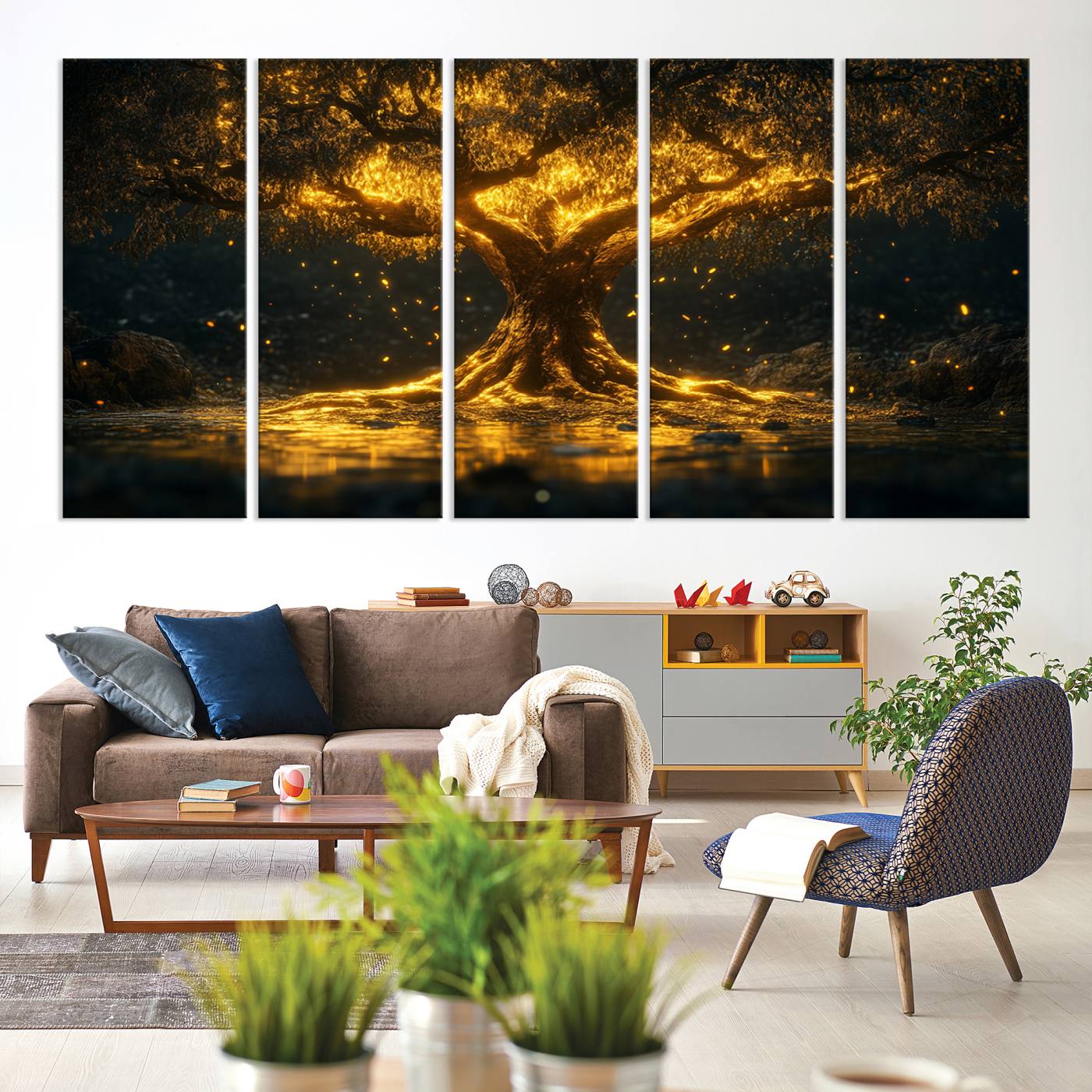 59580-MGV-CV-36X24-Golden Tree of Life Canvas Wall Art Print - Majestic Glowing Tree Wall Art Print