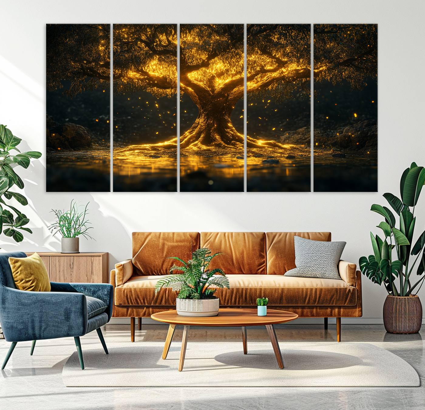 59580-MGV-CV-36X24-Golden Tree of Life Canvas Wall Art Print - Majestic Glowing Tree Wall Art Print