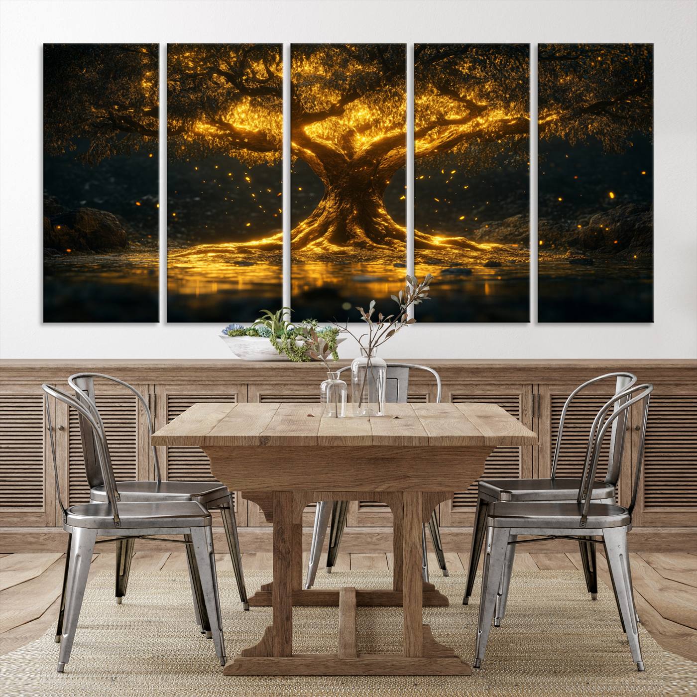 59580-MGV-CV-36X24-Golden Tree of Life Canvas Wall Art Print - Majestic Glowing Tree Wall Art Print