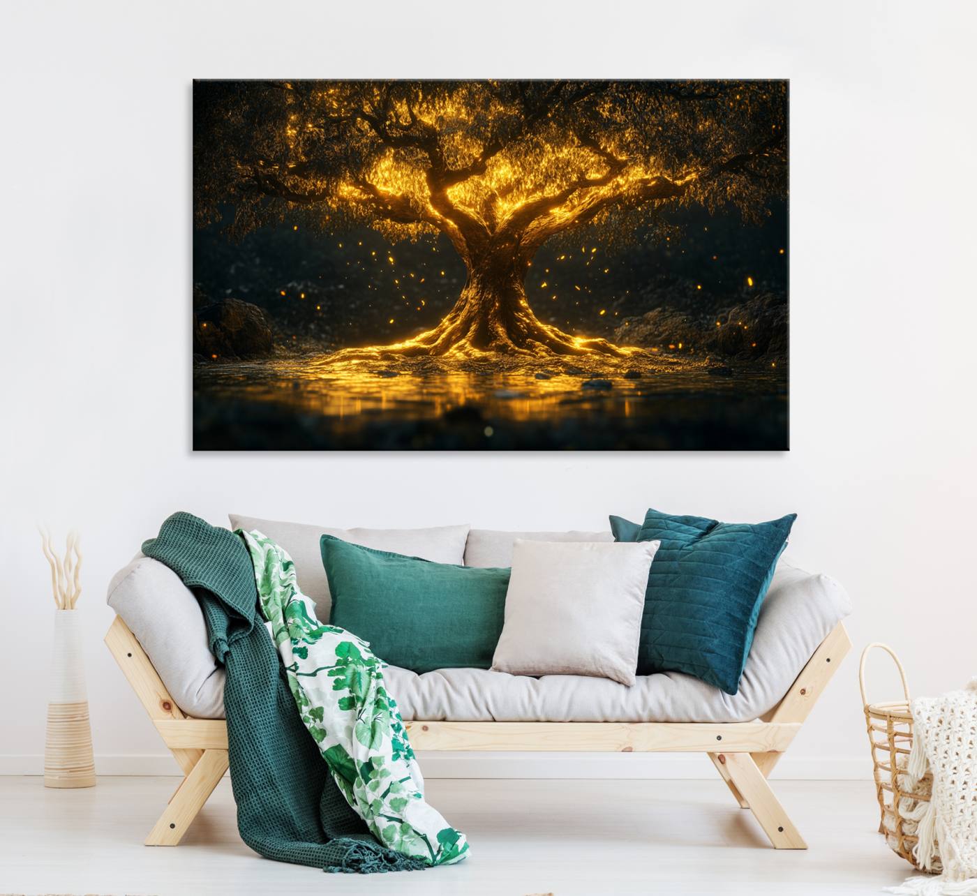 59580-MGV-CV-36X24-Golden Tree of Life Canvas Wall Art Print - Majestic Glowing Tree Wall Art Print