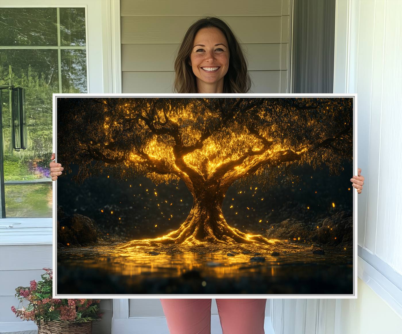 59580-MGV-CV-36X24-Golden Tree of Life Canvas Wall Art Print - Majestic Glowing Tree Wall Art Print