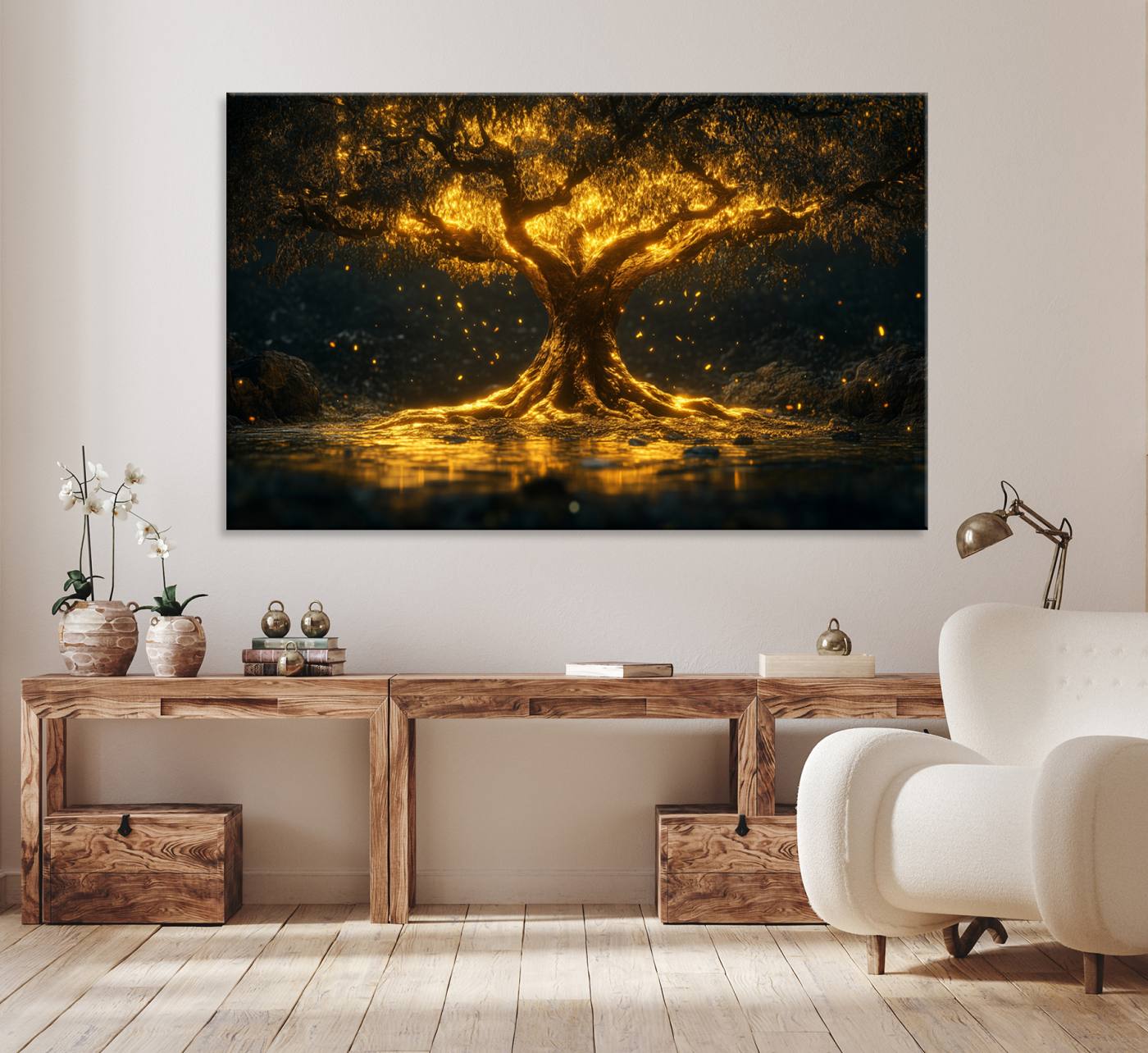 59580-MGV-CV-36X24-Golden Tree of Life Canvas Wall Art Print - Majestic Glowing Tree Wall Art Print