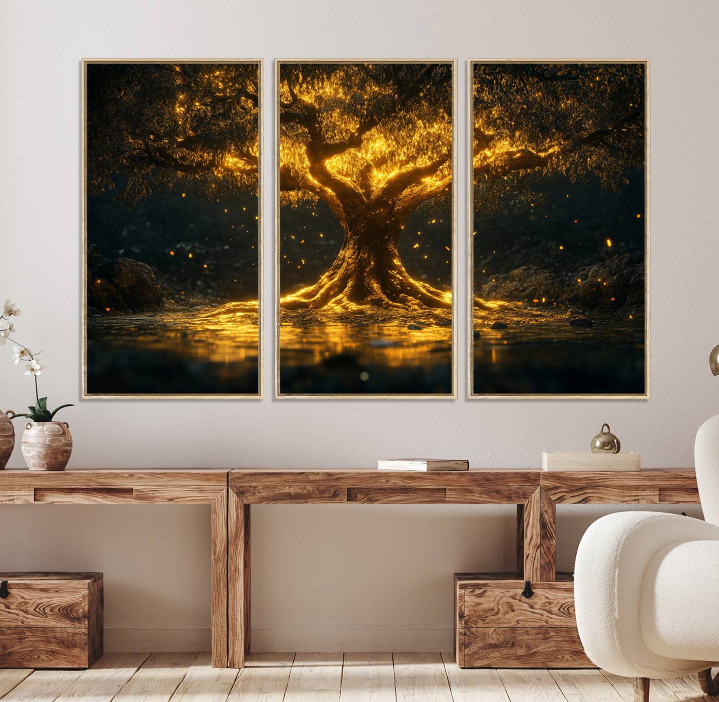 59580-MGV-CV-36X24-Golden Tree of Life Canvas Wall Art Print - Majestic Glowing Tree Wall Art Print