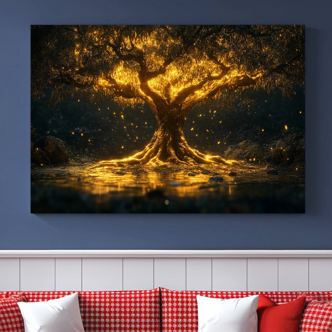 59580-MGV-CV-36X24-Golden Tree of Life Canvas Wall Art Print - Majestic Glowing Tree Wall Art Print