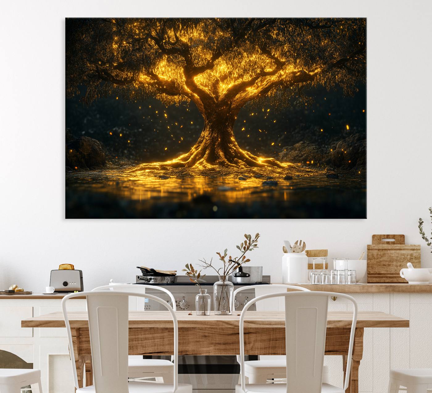 59580-MGV-CV-36X24-Golden Tree of Life Canvas Wall Art Print - Majestic Glowing Tree Wall Art Print