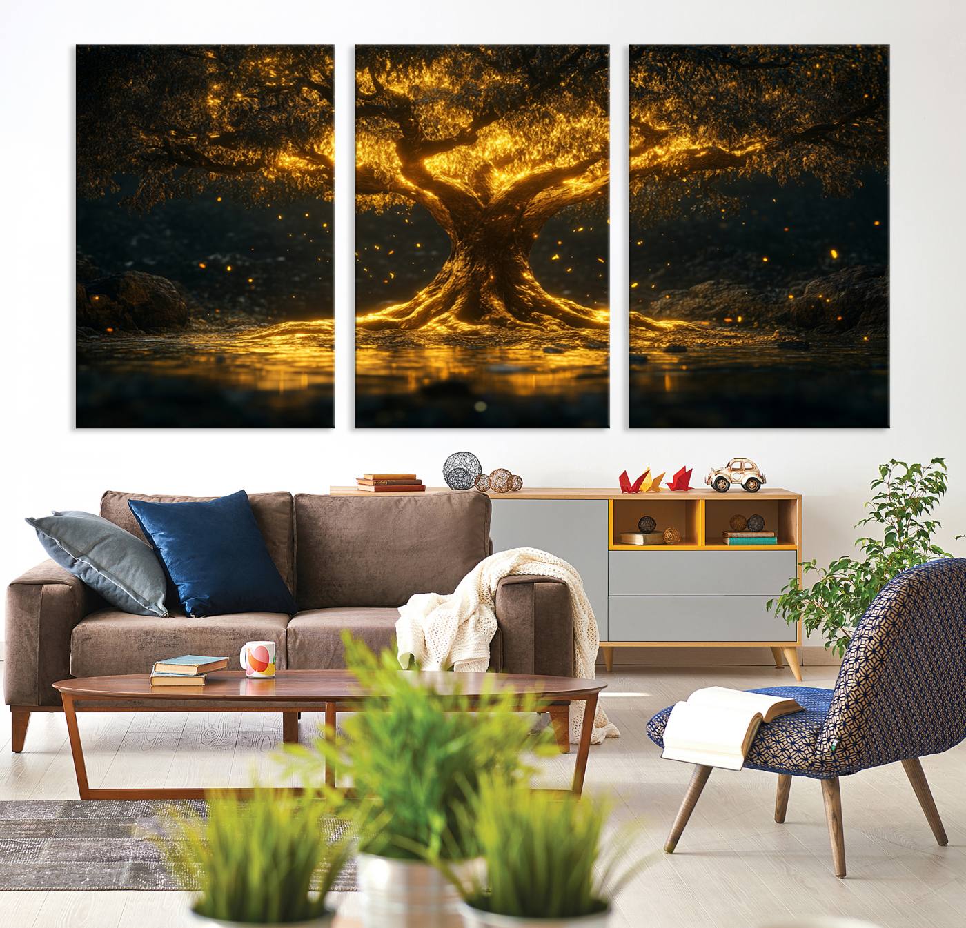 59580-MGV-CV-36X24-Golden Tree of Life Canvas Wall Art Print - Majestic Glowing Tree Wall Art Print