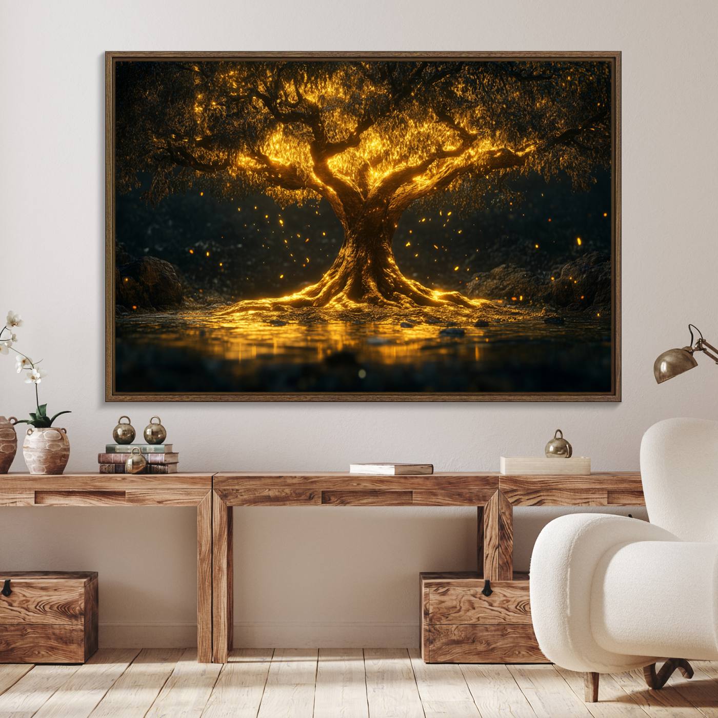 59580-MGV-FC-36X24_Walnut-Golden Tree of Life Canvas Wall Art Print - Majestic Glowing Tree Wall Art Print
