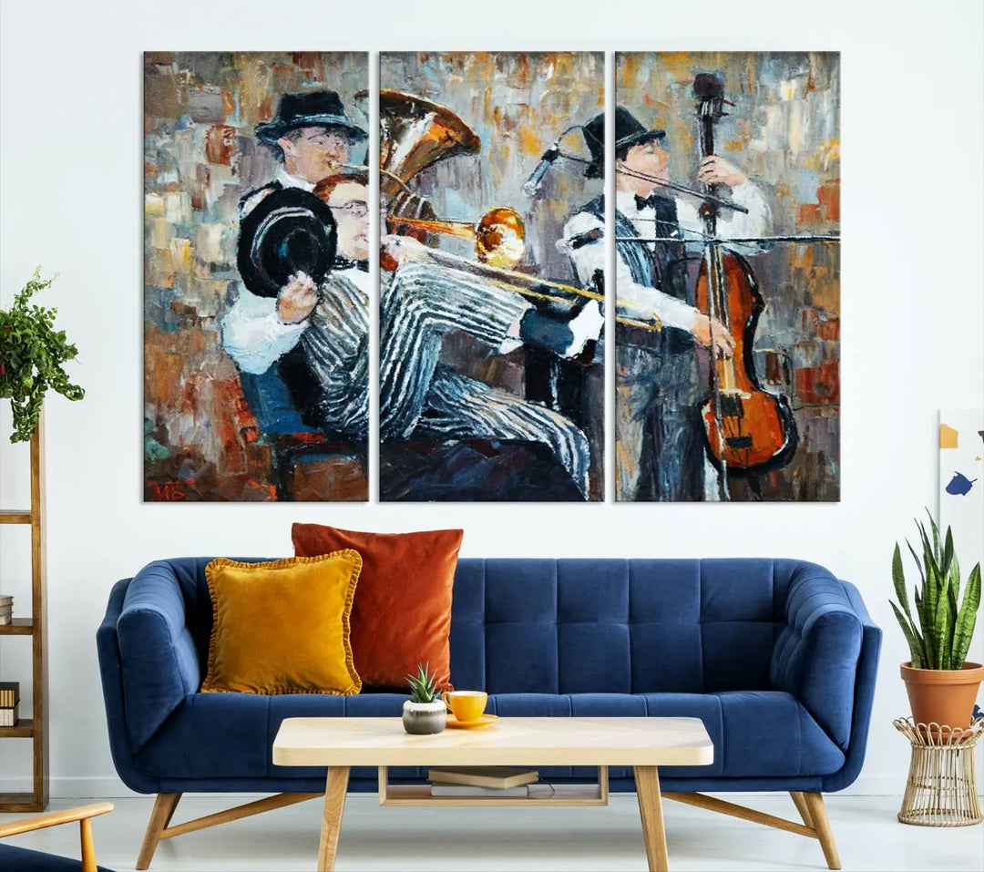 The Good Old Days Musicians Wall Art Canvas Print graces the wall, merging art with elegance. This museum-quality canvas comes with a UV-protective coating and is ready to hang.