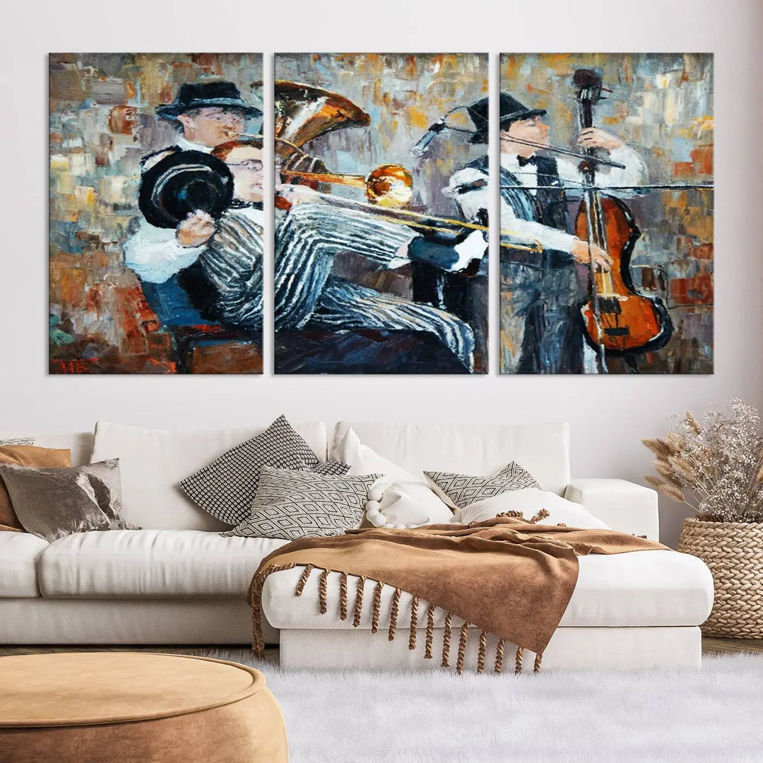 The Good Old Days Musicians Wall Art Canvas Print graces the wall, merging art with elegance. This museum-quality canvas comes with a UV-protective coating and is ready to hang.