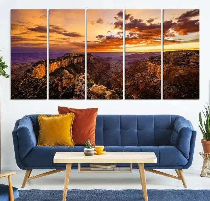 The Grand Canyon Wall Art Canvas Print features a triptych of a canyon sunset on museum-quality canvas.