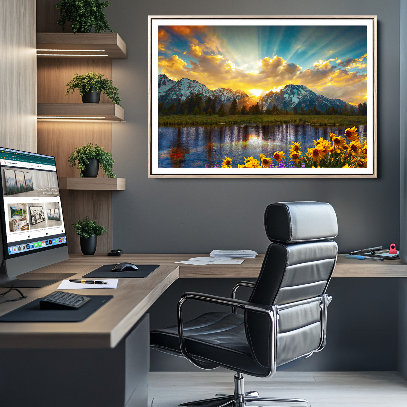 42292-MGC-FP-36x24_Natural-Grand Teton Park Amazing Mountain Landscape Sunset Wall Art Canvas Print