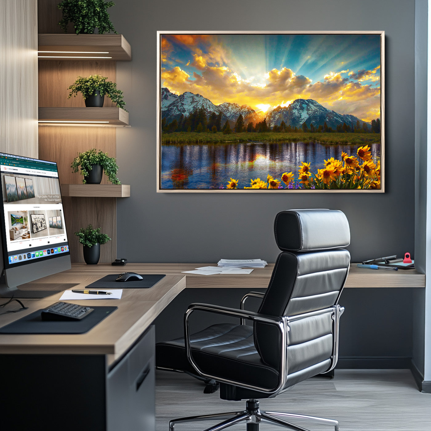 Grand Teton Park Amazing Mountain Landscape Sunset Wall Art Canvas Print