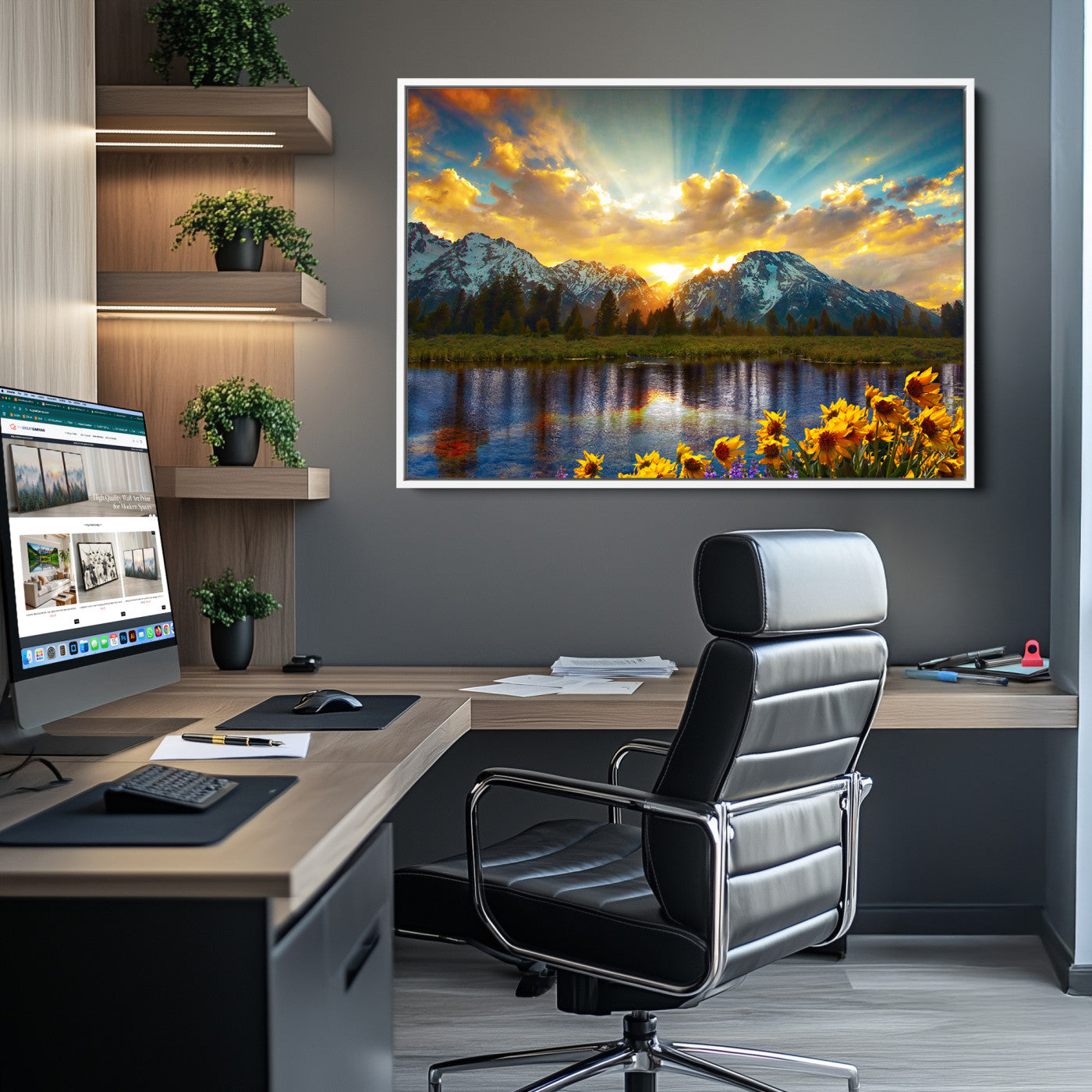 Grand Teton Park Amazing Mountain Landscape Sunset Wall Art Canvas Print