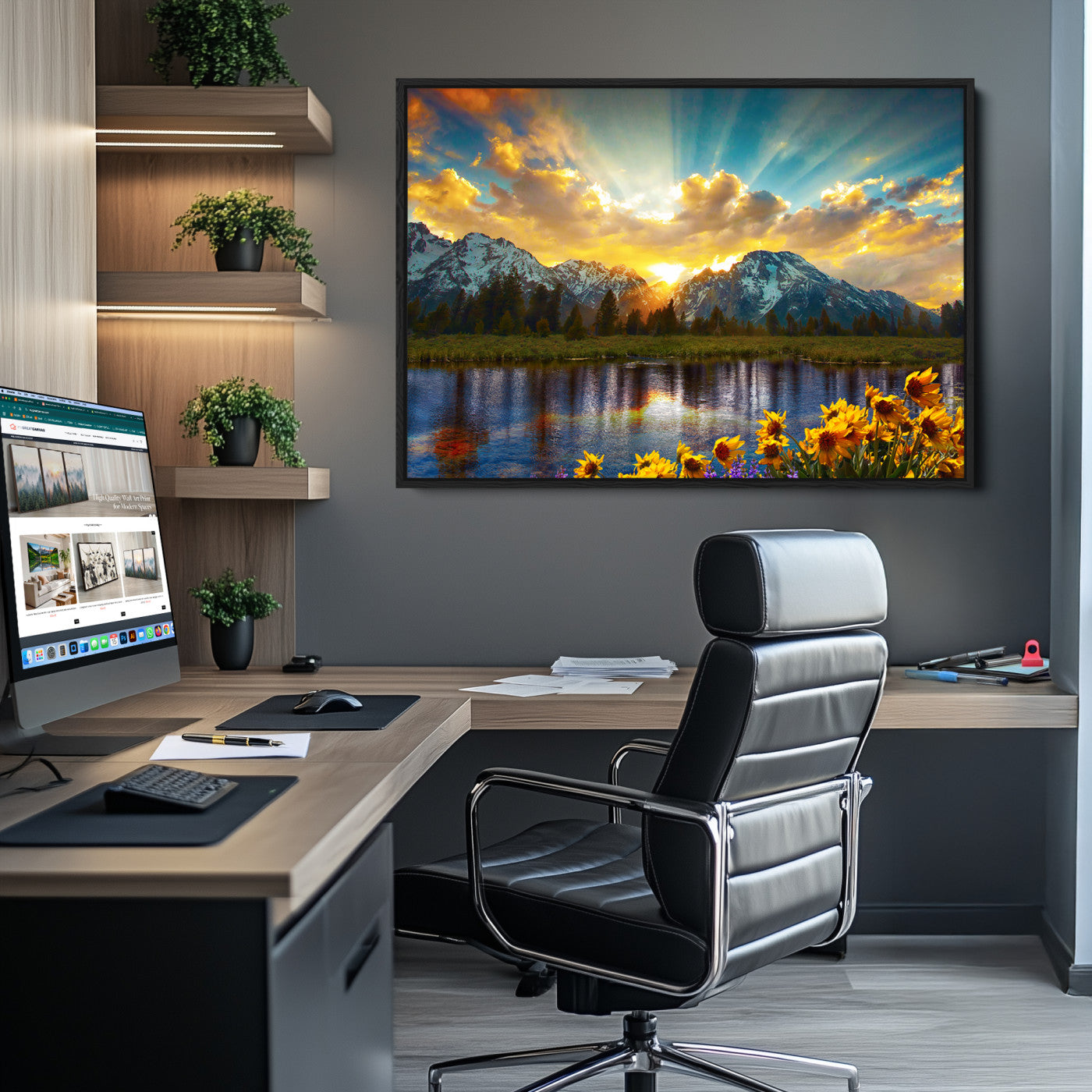Grand Teton Park Amazing Mountain Landscape Sunset Wall Art Canvas Print