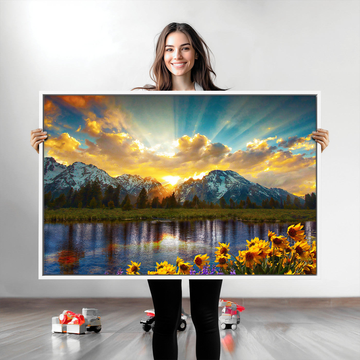 Grand Teton Park Amazing Mountain Landscape Sunset Wall Art Canvas Print