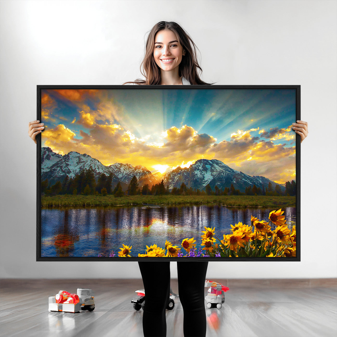 Grand Teton Park Amazing Mountain Landscape Sunset Wall Art Canvas Print