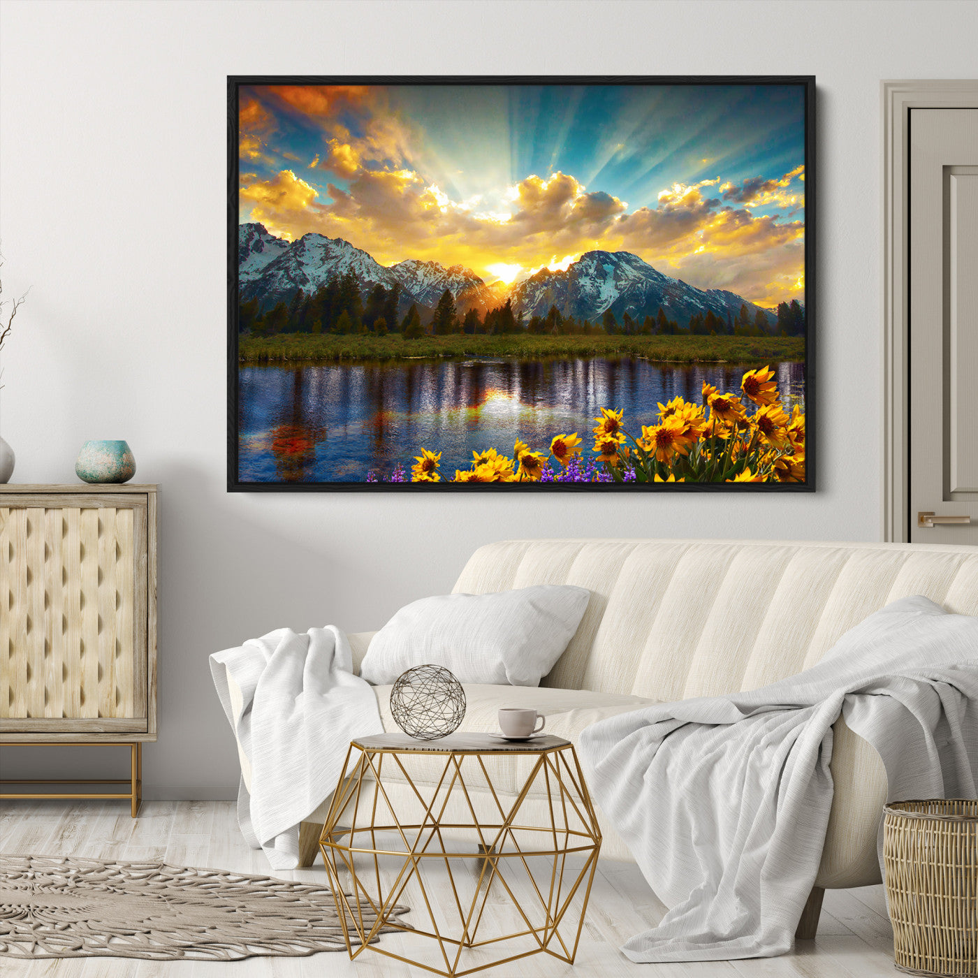 Grand Teton Park Amazing Mountain Landscape Sunset Wall Art Canvas Print