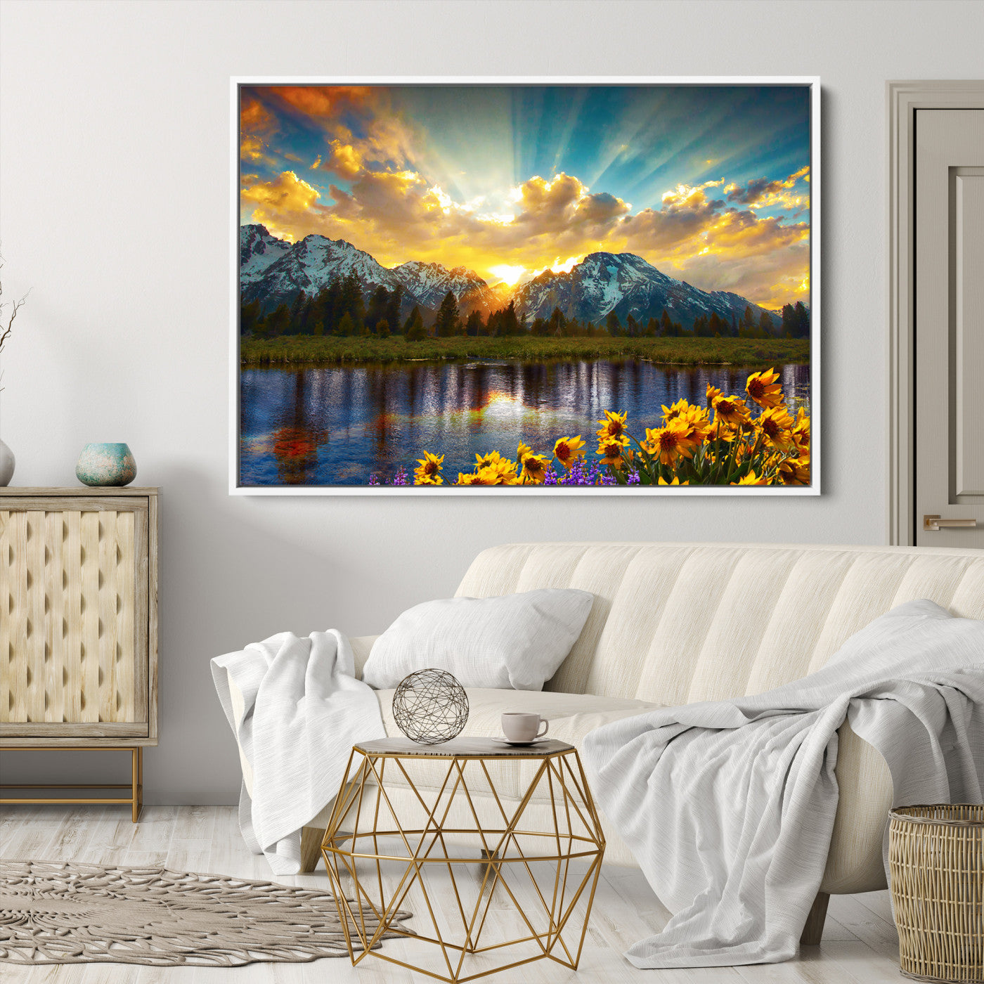 Grand Teton Park Amazing Mountain Landscape Sunset Wall Art Canvas Print