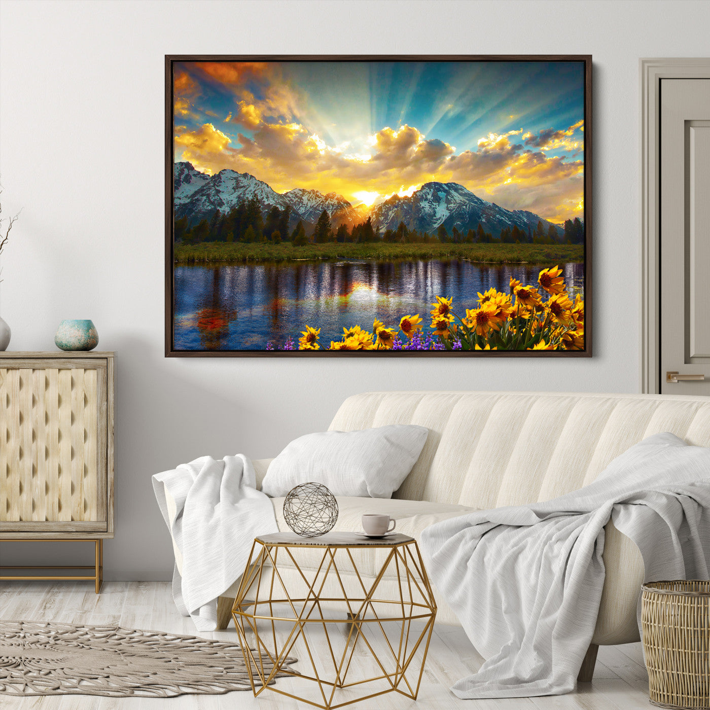 Grand Teton Park Amazing Mountain Landscape Sunset Wall Art Canvas Print