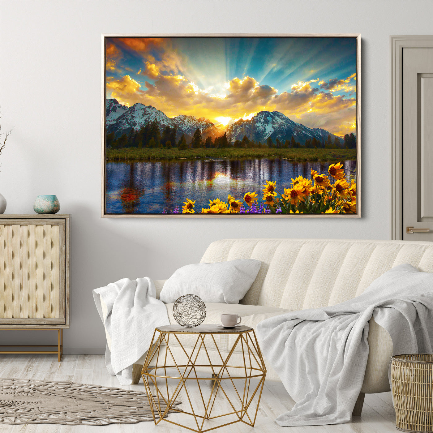 Grand Teton Park Amazing Mountain Landscape Sunset Wall Art Canvas Print