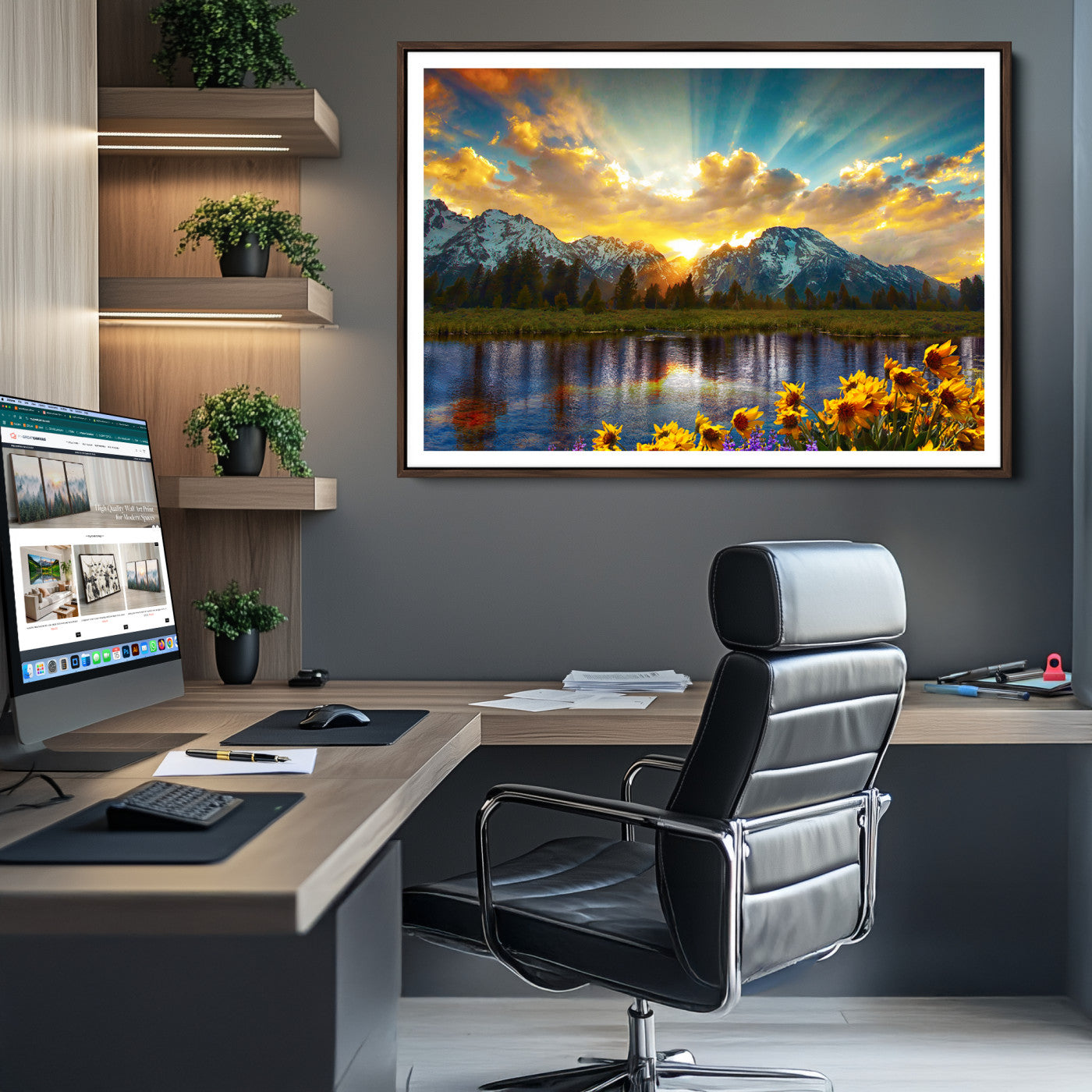 42292-MGV-CV-36X24-Grand Teton Park Amazing Mountain Landscape Sunset Wall Art Canvas Print