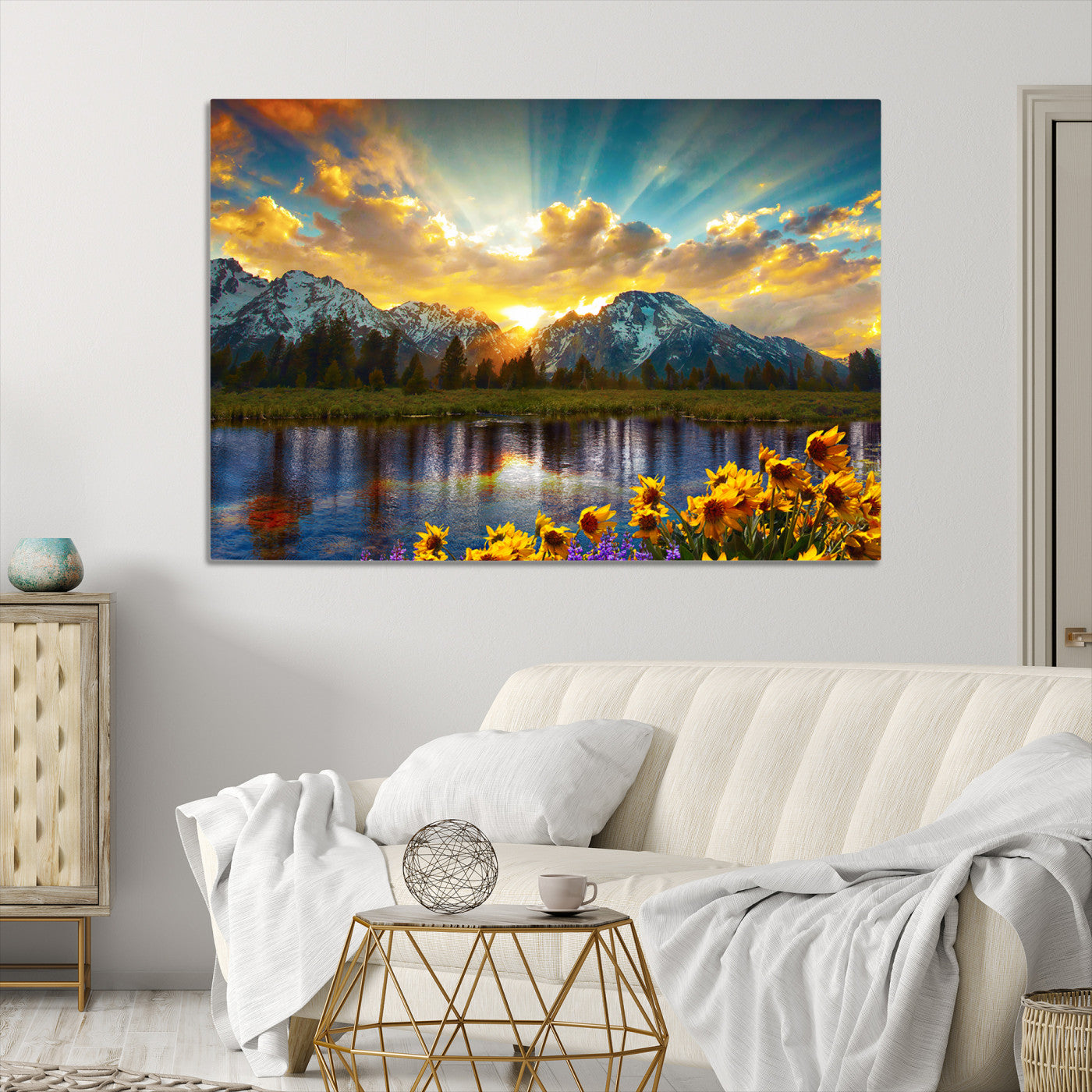 Grand Teton Park Amazing Mountain Landscape Sunset Wall Art Canvas Print