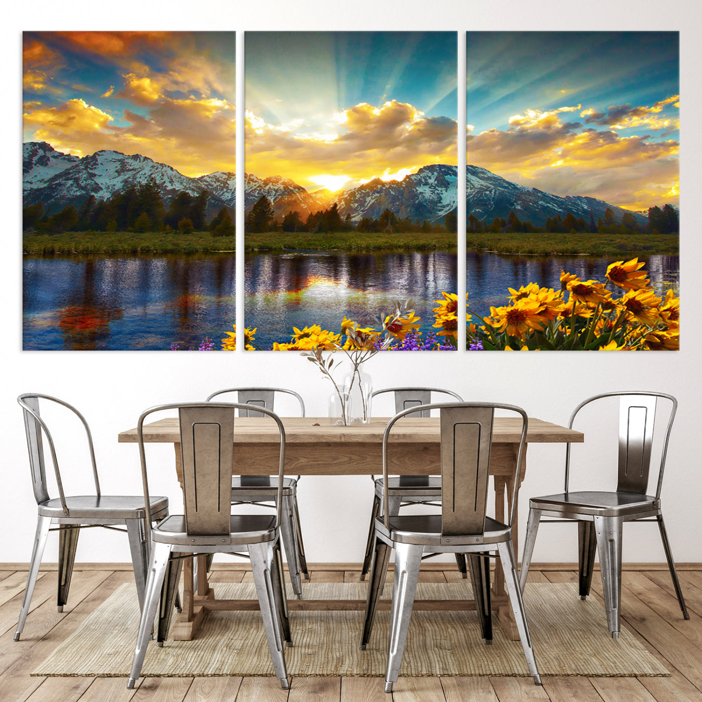 42292-MGV-CV-36X24-Grand Teton Park Amazing Mountain Landscape Sunset Wall Art Canvas Print