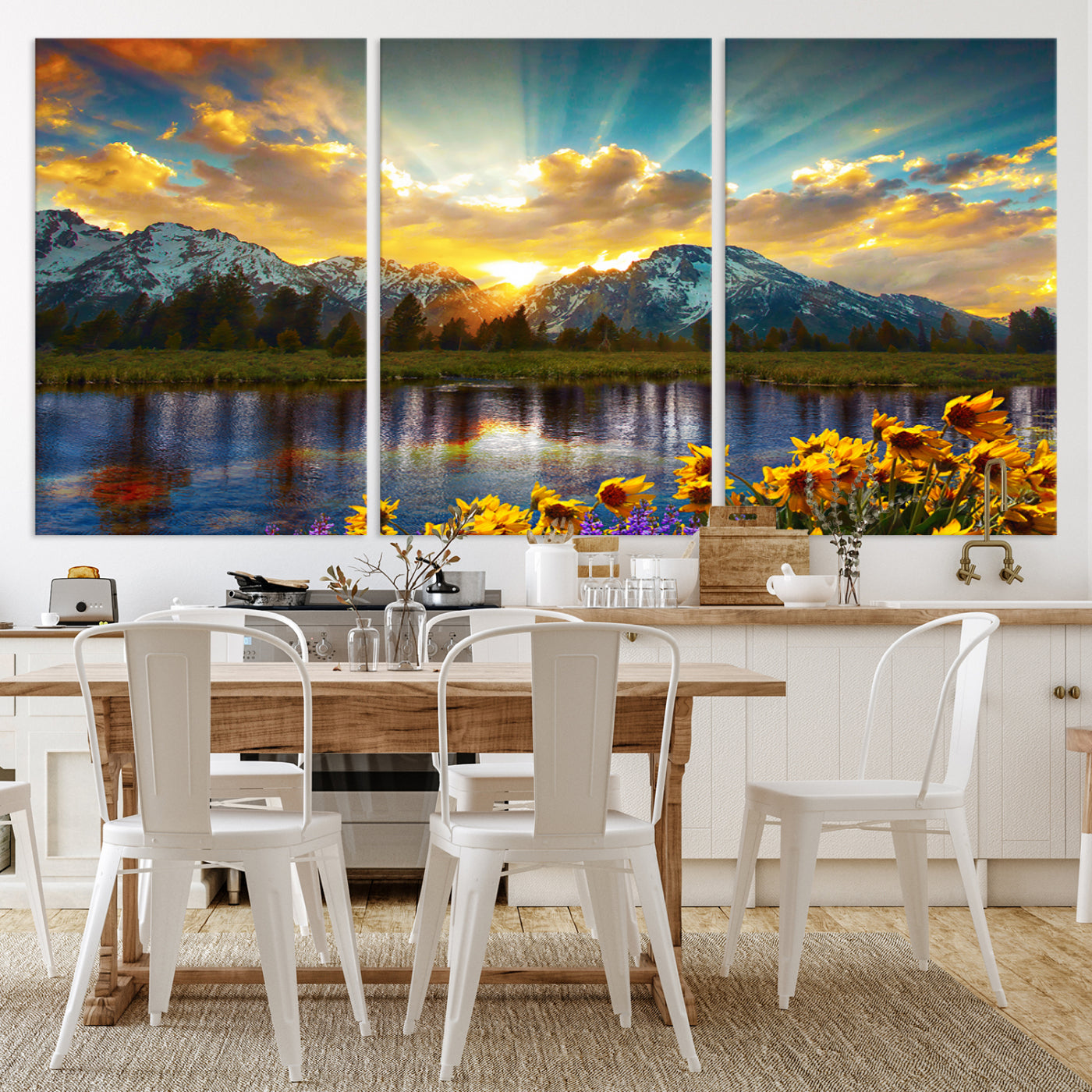 42292-MGV-CV-36X24-Grand Teton Park Amazing Mountain Landscape Sunset Wall Art Canvas Print