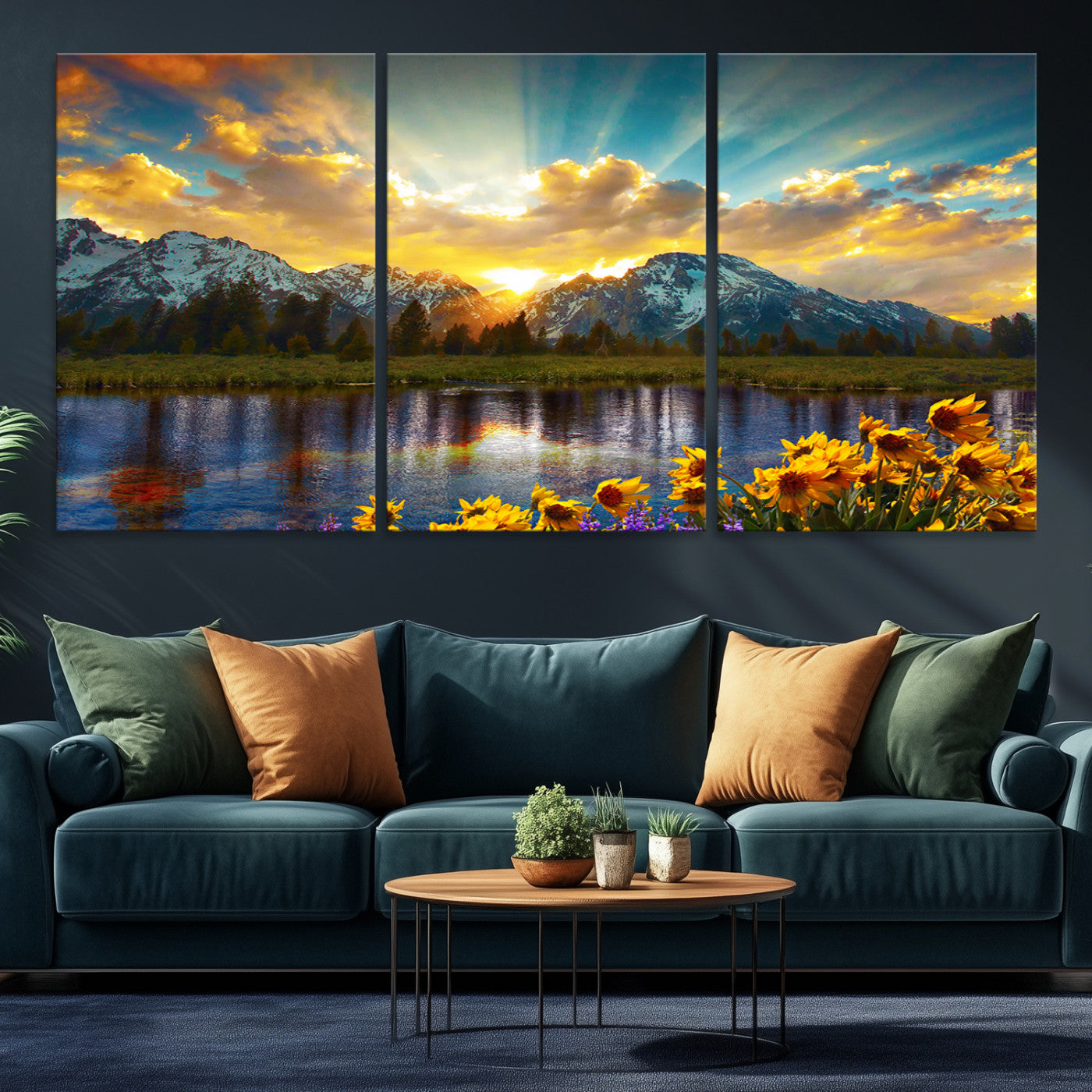 42292-MGV-CV-36X24-Grand Teton Park Amazing Mountain Landscape Sunset Wall Art Canvas Print