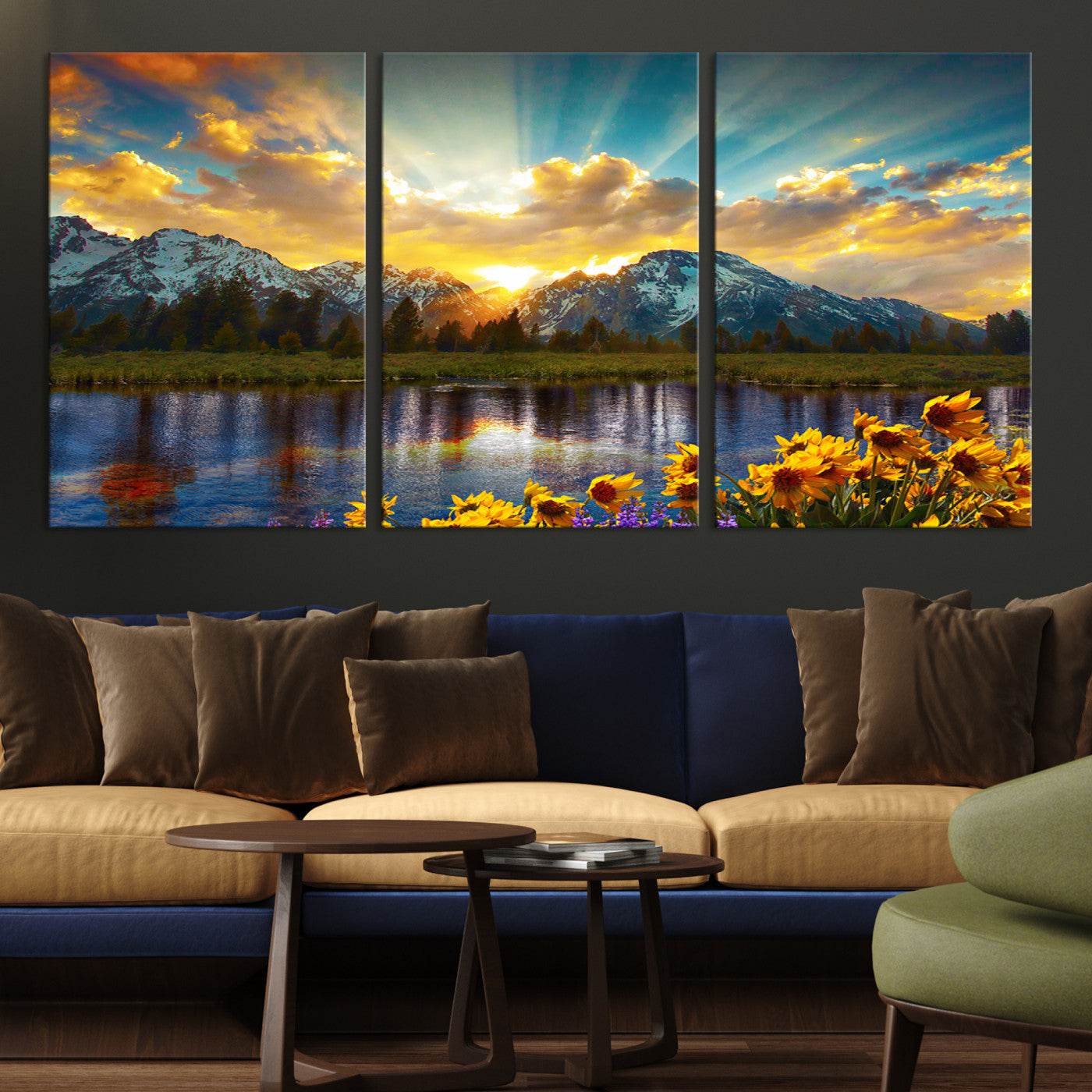 42292-MGV-CV-36X24-Grand Teton Park Amazing Mountain Landscape Sunset Wall Art Canvas Print