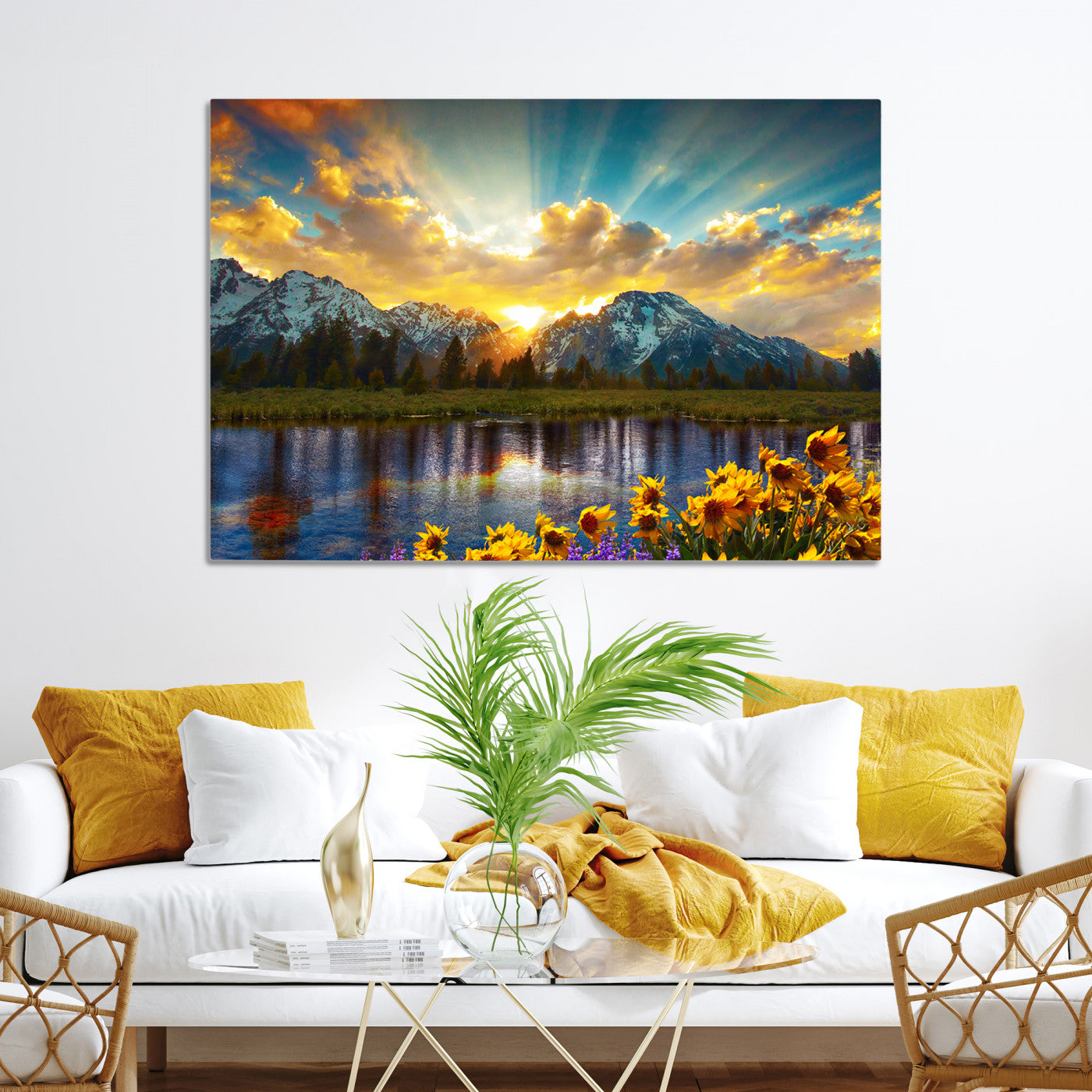 Grand Teton Park Amazing Mountain Landscape Sunset Wall Art Canvas Print