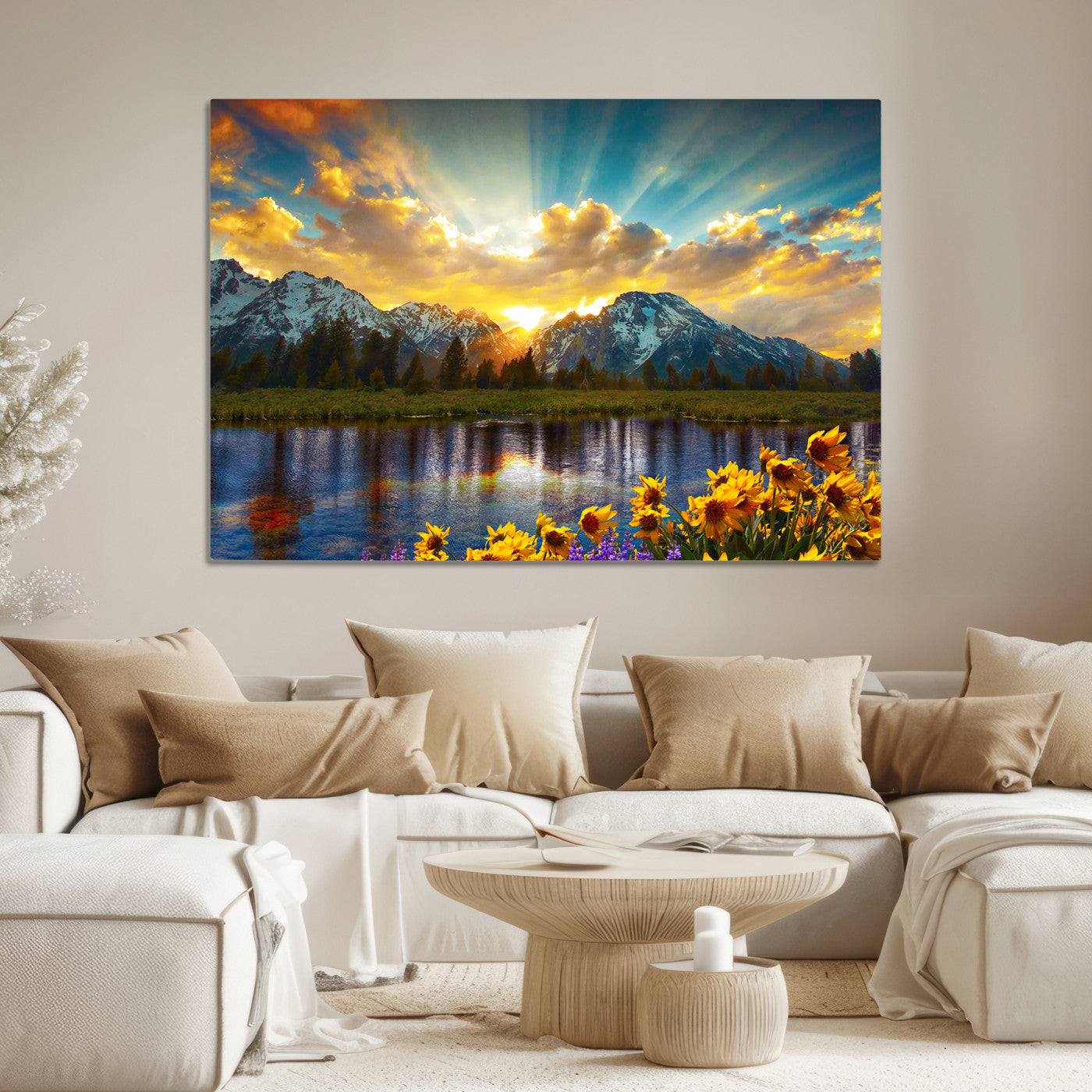 Grand Teton Park Amazing Mountain Landscape Sunset Wall Art Canvas Print