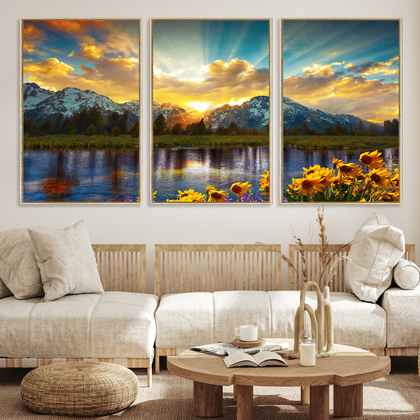 42292-MGV-CV-36X24-Grand Teton Park Amazing Mountain Landscape Sunset Wall Art Canvas Print