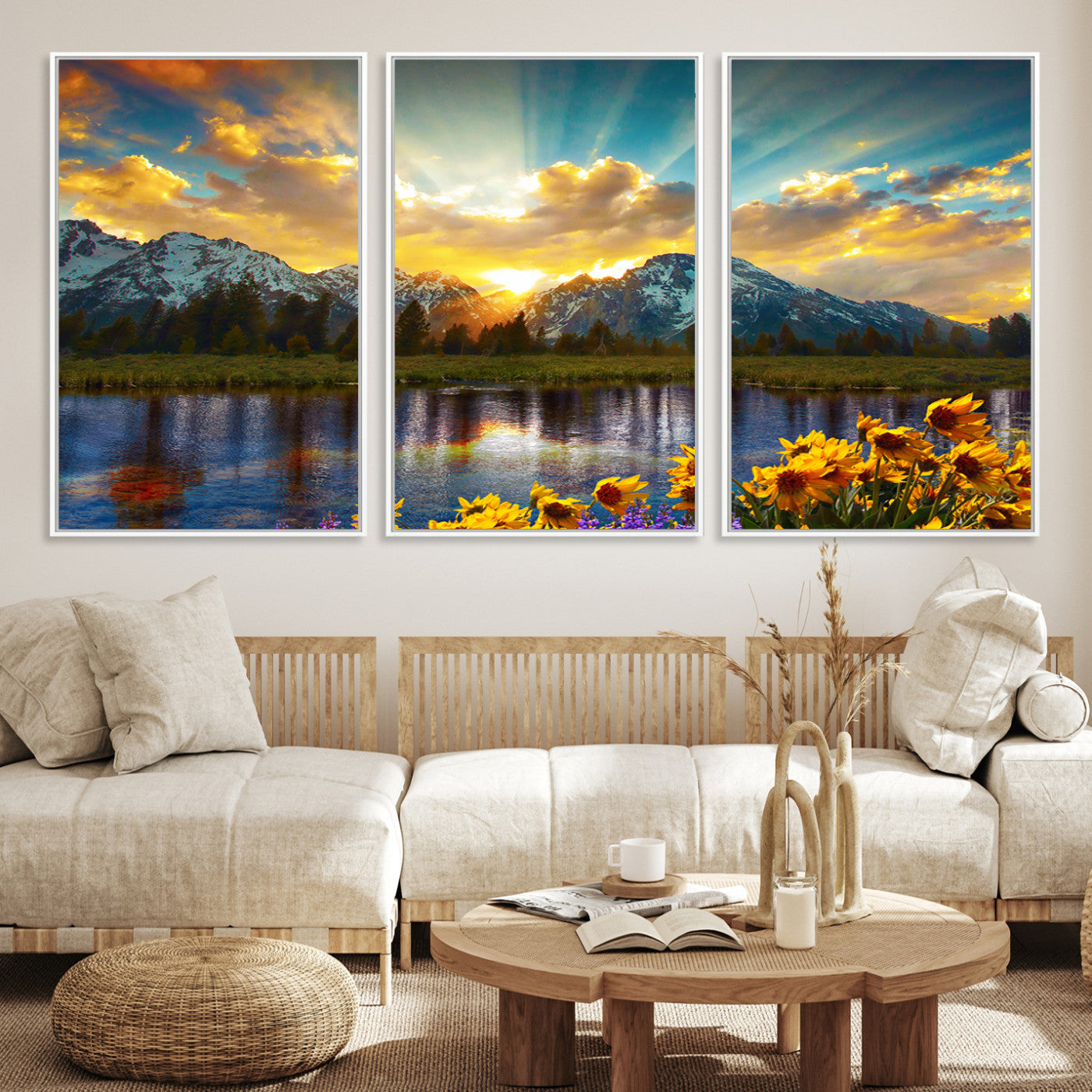 42292-MGV-CV-36X24-Grand Teton Park Amazing Mountain Landscape Sunset Wall Art Canvas Print